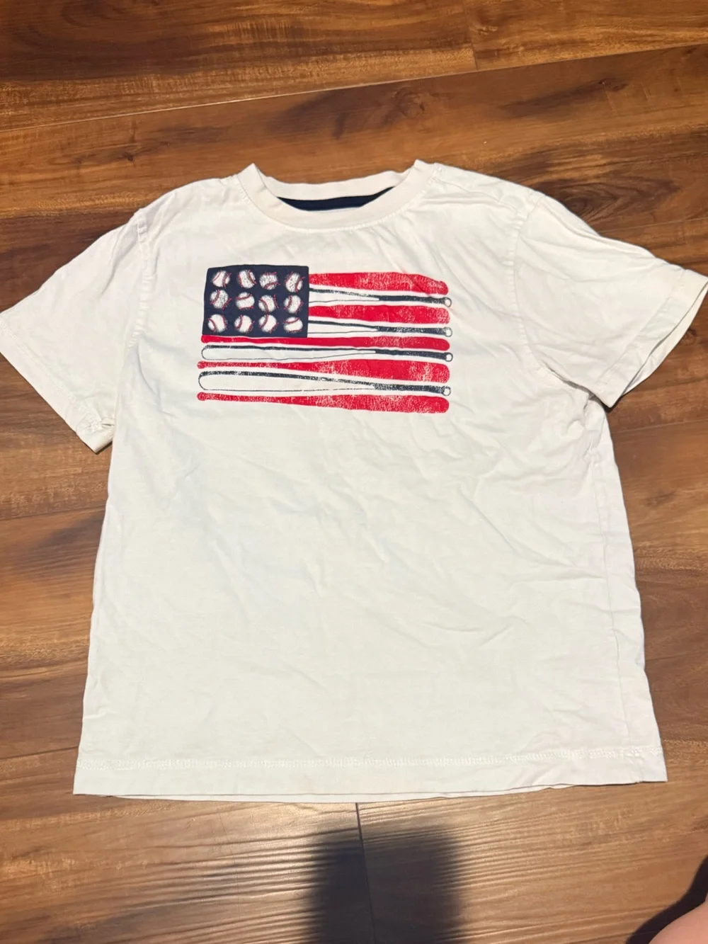 Gymboree White Short Sleeve Tee with Red and Navy Flag Graphic